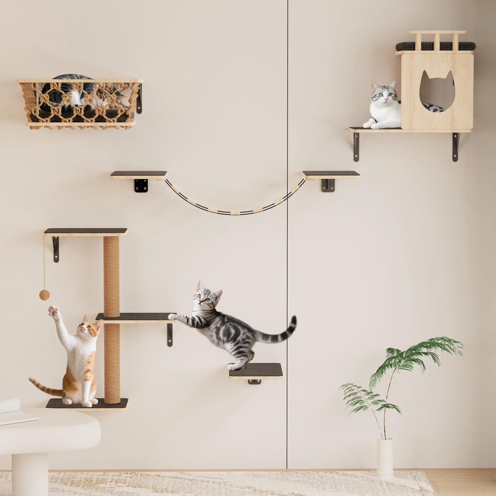 HHOFURN estanterías para gatos con hamaca: refugio cómodo para siestas tranquilas.