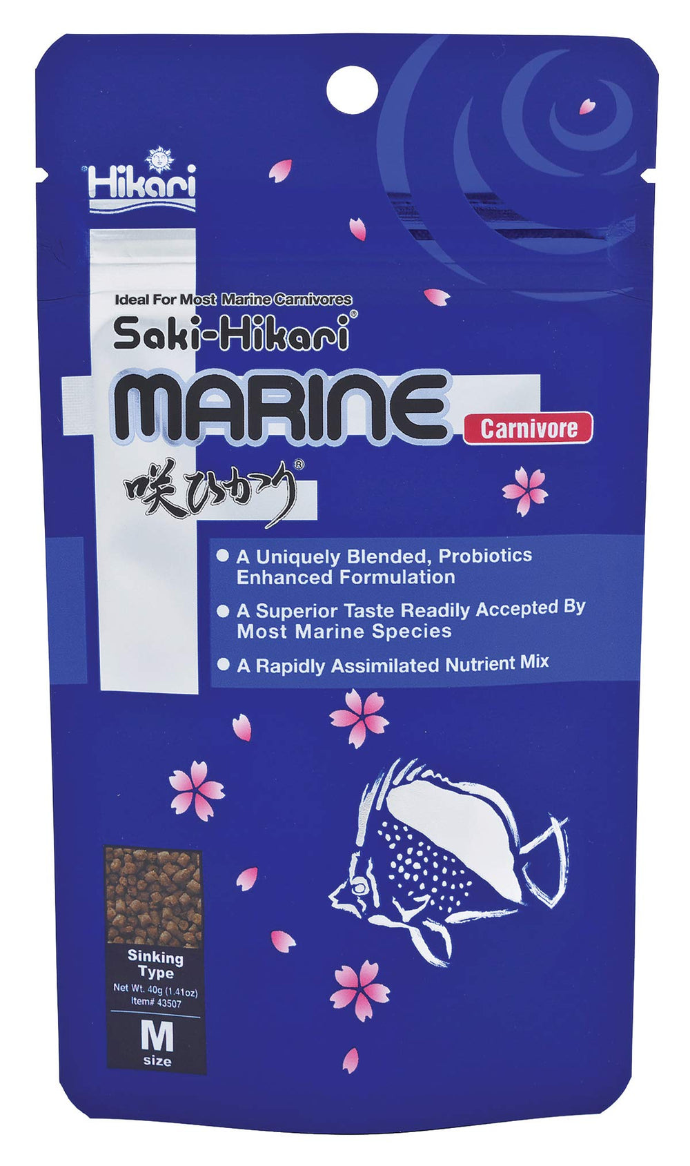 Hikari 042220 pellets carnivoros mediano marinos para nutrición equilibrada.