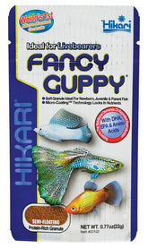 Alimento Hikari para pez guppy tropical fancy en empaque visible