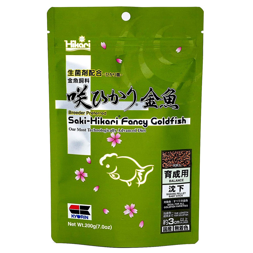 Botella de Hikari Saki para peces dorados, alimentación equilibrada.