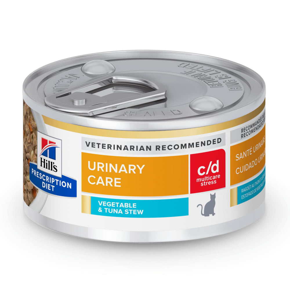 Hill's CD Multicare Stress, lata de gato con vegetales y atún, apoyo urinario.