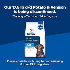 Hill's Prescription Diet d/d, patata y venado, opción de proteína única para perros.