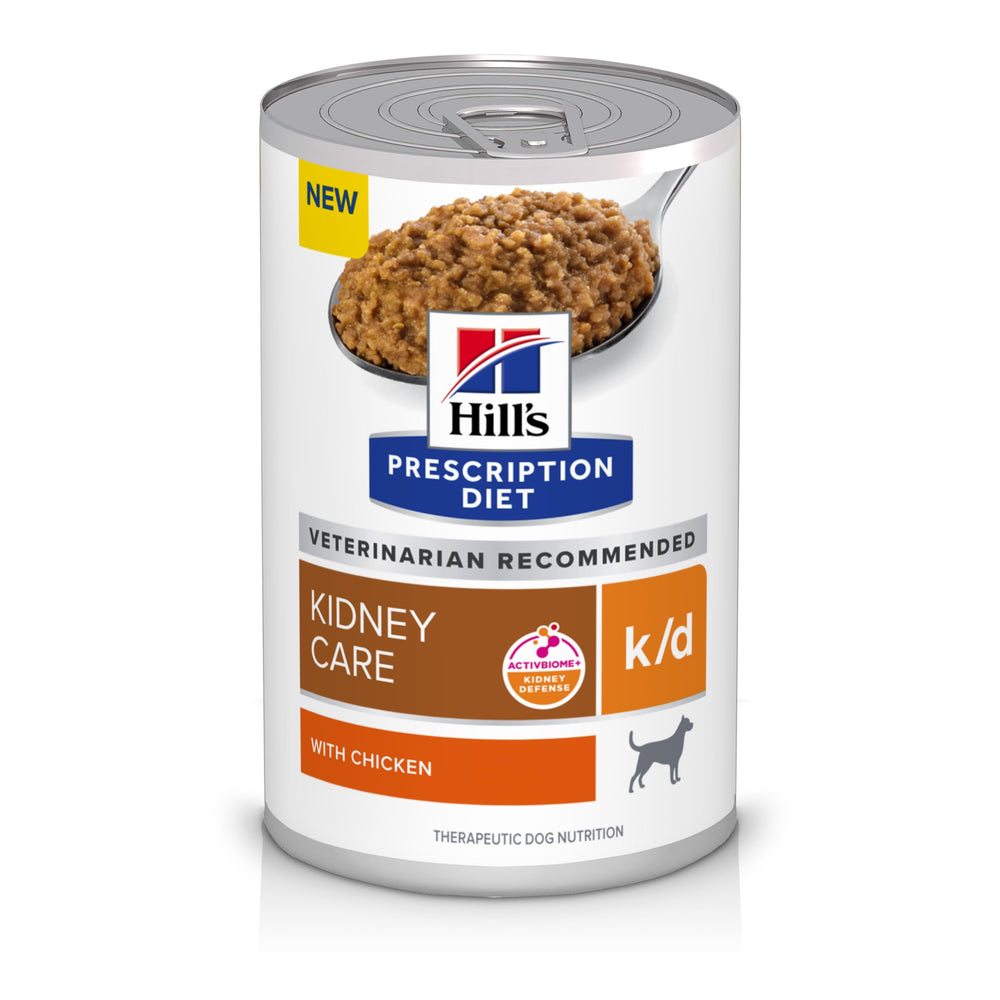 Hill's k/d lata de pollo para perro: apoyo renal potencial y sabor atractivo.