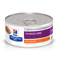 Hill's y/d para gatos, lata de pollo, posible apoyo diario para la tiroides