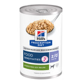 Hill's z/d bajo en grasa con soja en lata de 13 onzas para sensibilidades alimentarias.