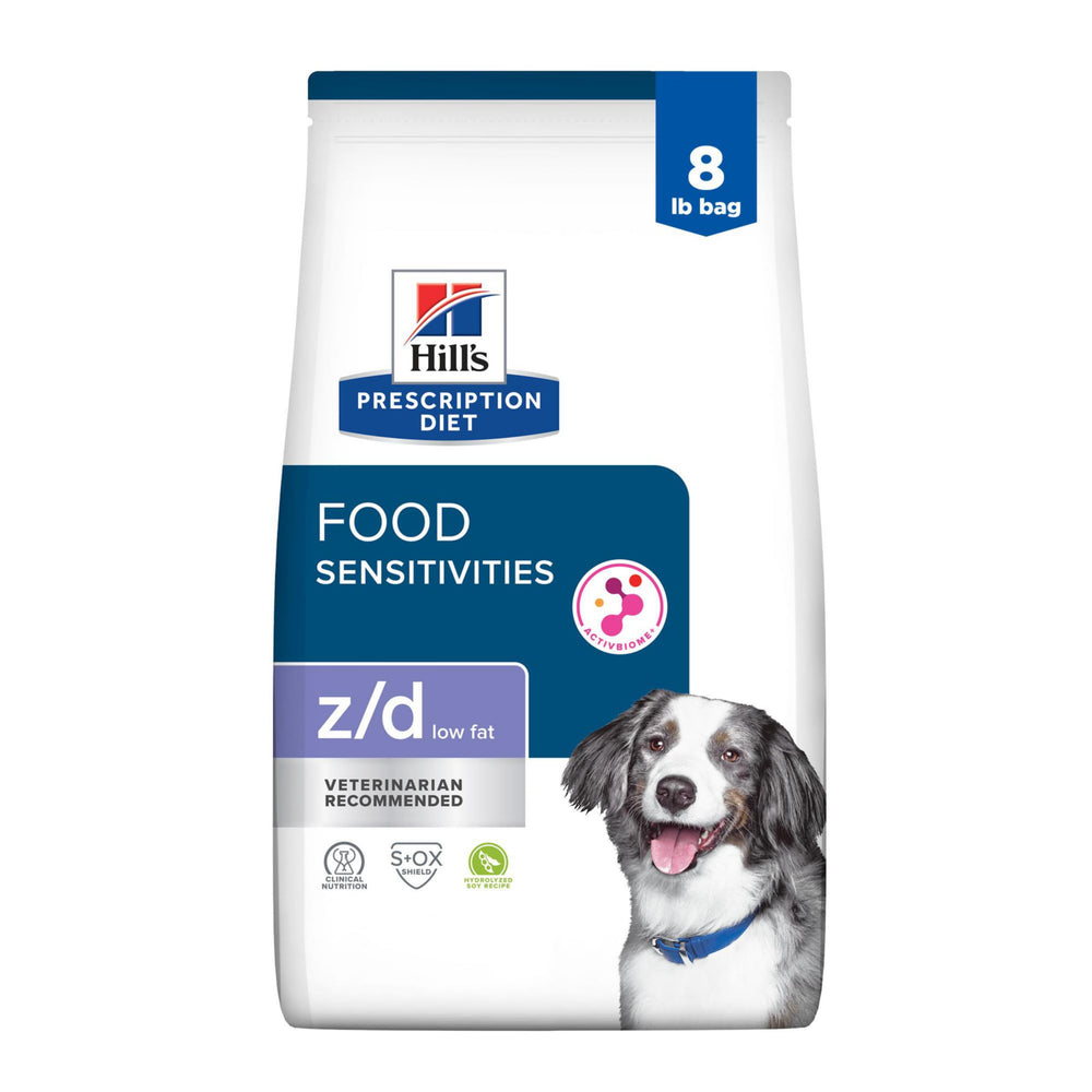 Hill's z/d bajo grasa, bolsa de 8 libras, sensibilidades en caninos
