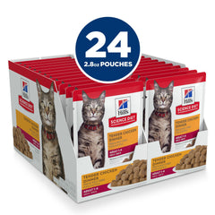 Hill's Science Diet Adultos 1-6: pollo tierno en tazón, comida sabrosa para gato.