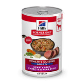 Hill's Science Diet Adult 7+ lata ternera con zanahorias ofrece sabor y textura para perros mayores.