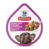 Hill's Science Diet para perros pequeños, bandeja de res y vegetales, nutrición equilibrada.