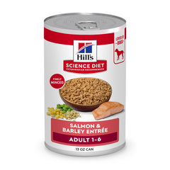 Hill's Science Diet para adultos, lata de salmón y cebada, 369 g, 12 latas.