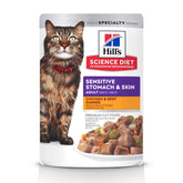 Hill's Science Diet estómago sensible y piel sana en bolsa de pollo y ternera en salsa.