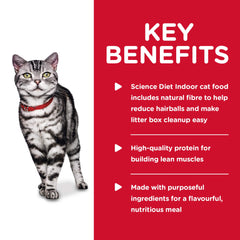 Hill's Science Diet Indoor con proteína de alta calidad para músculos magros.