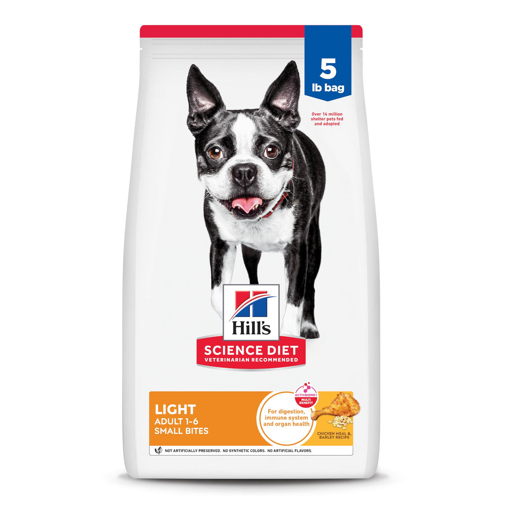 Hill's Science Diet Light para perros adultos, bocaditos pequeños, posible apoyo al control de peso.