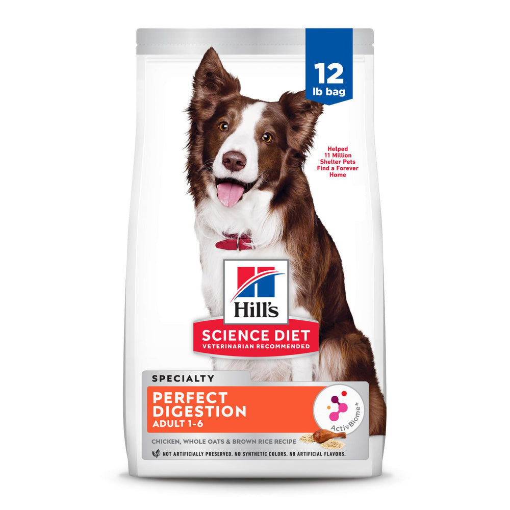 Hill's Science Diet Perfect Digestion: bolsa 12 lb con pollo y arroz integral para digestión equilibrada.