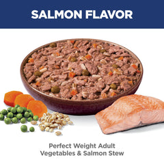 Hill's Science Diet Peso Perfecto estofado de salmón con verduras, ideal para la comida diaria.