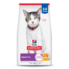 Hill's Science Diet Senior 11+ bolsa de 3-5 libras, apoyo a la vitalidad de gatos mayores.