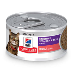 Hill's Science Diet Sensitive Stomach & Skin, lata de salmón con vegetales, apoyo a la digestión suave.