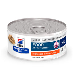 Hill's z/d galo hidrolyzado, lata de 5.5 onzas, apoyo digestivo para sensibilidad alimentaria.