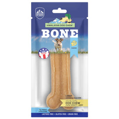 Himalayan Dog Chew Bone Grande frente: hueso de queso natural para entretenimiento prolongado.