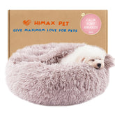 Cama Himax para perros pequeños en forma de donut con manta adjunta, refugio cómodo.