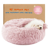 Cama Himax para perro pequeño con forma de rosquilla rosa, refugio cómodo para siestas