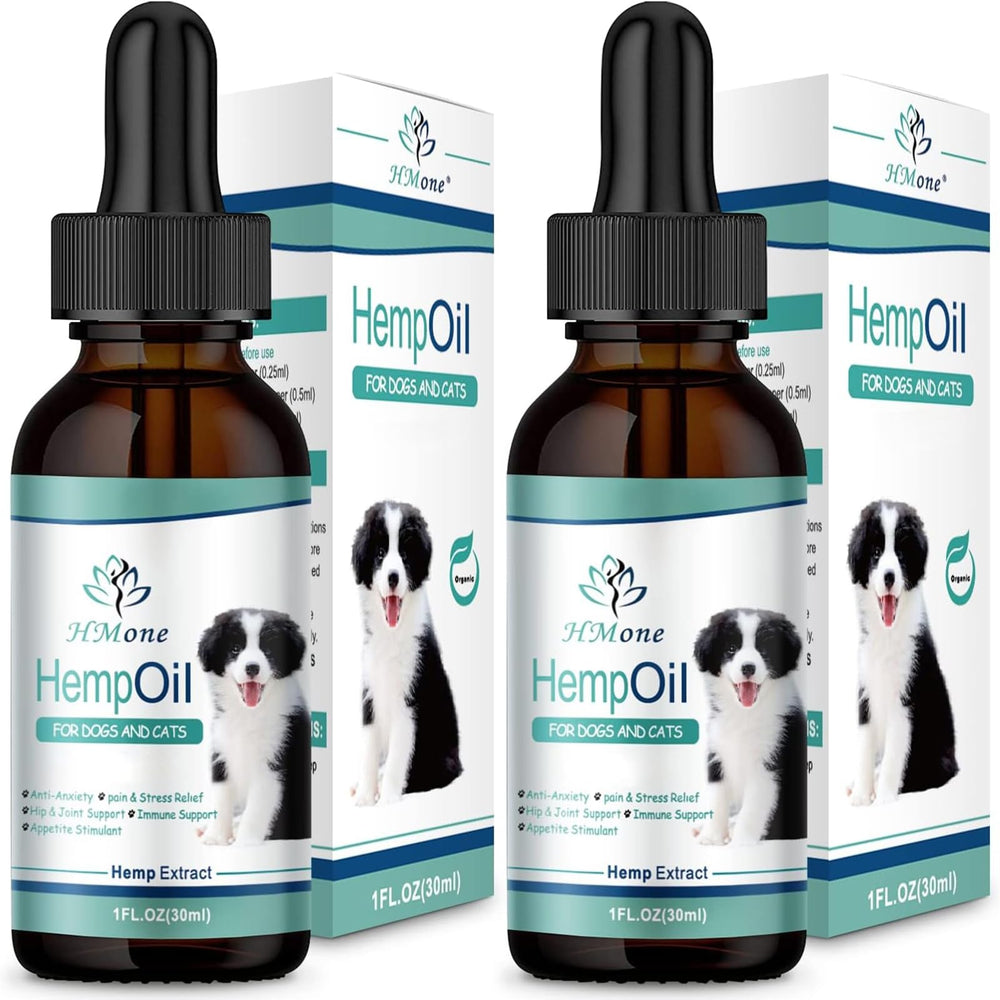 HMone aceite de cáñamo para mascotas en bote con gotero para dosificaciones sencillas.