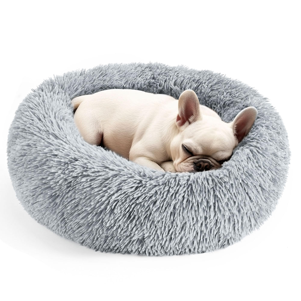 Hoewina cama perro pequeno nido redondo gris: soporte para cabeza y descanso.