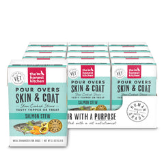 The Honest Kitchen Pour Overs Skin & Coat con salmón para piel sana y pelaje suave.