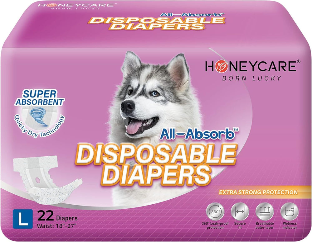 Honey Care pañales desechables para perra talla L, 22 unidades, ajuste cómodo y absorción.