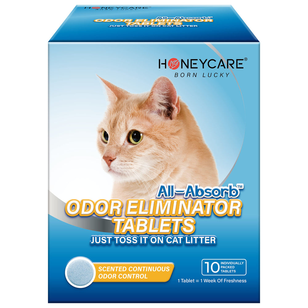 Tabletas HONEY CARE eliminadoras de olor para caja de arena de gatos con jazmín.