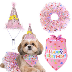 Bandana de cumpleaños de Hpmjz en rosa, ideal para fotos festivas del perro.