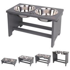 HTB comedero para perros alzado con dos cuencos de acero inoxidable y comodidad.