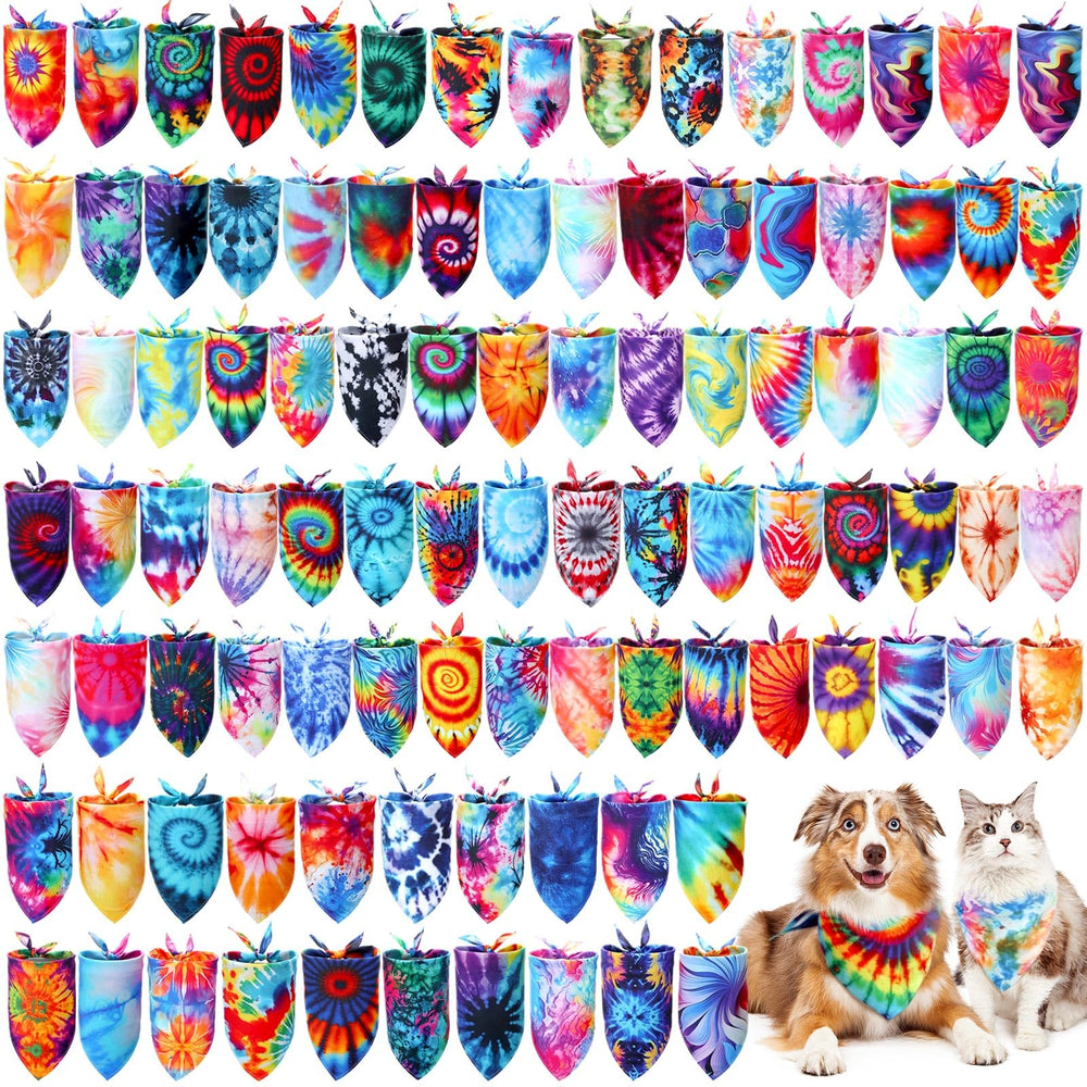 Bandanas Huhumy con patrones teñidos multicolor, triangulares para perros, fáciles de vestir.