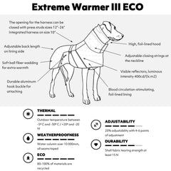 Hurtta Extreme Warmer 3 Eco, forro reflectante, ayuda a ver al perro en oscuridad.