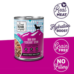 I AND LOVE AND YOU Moo Moo Venison Stew, trozos de venado jugosos para cada comida.
