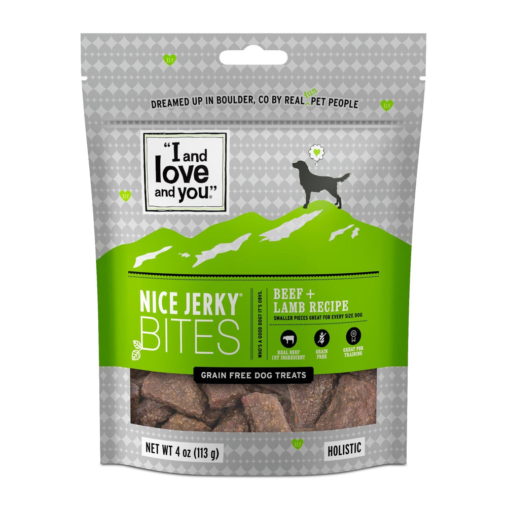 I and love and you Nice Jerky Bites: carne-res y cordero, snack proteico para perros