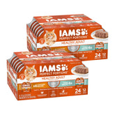 IAMS porciones dobles para gatos, empaque seguro para porciones frescas sin desperdicio.