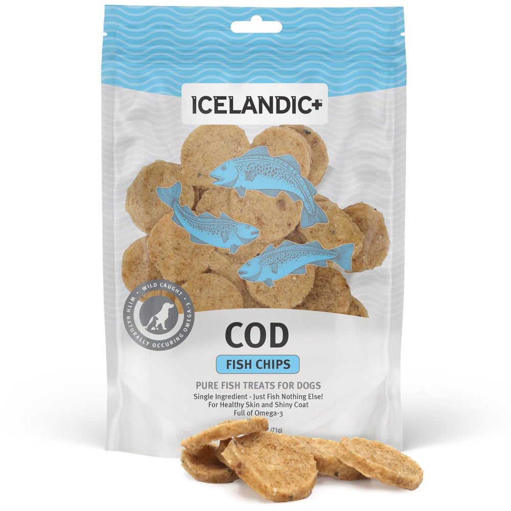 Icelandic+ Chips de bacalao para perros: snack crujiente y natural para masticar.