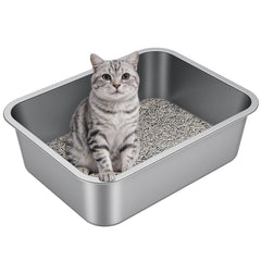 Idymere caja de arena inox borde alto, ideal para gatos activos en hogares con varios gatos.