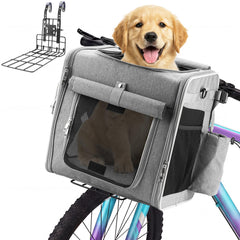 Ramalto Cesta de bicicleta extensible para perros con soporte de montaje seguro, transportín mochila plegable multifunción para perros pequeños y gatos, con hebilla de seguridad y 4 ventanas de malla de ventilación