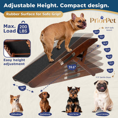 PRIORPET Dog Ramp for Couch – Non-Slip, Foldable Birchwood Ramp, 200 lb Capacity, Adjustable 7–20 in, Walnut