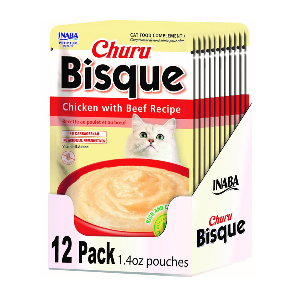 INABA Churu Bisque para gatos, puré cremoso, ideal como topping e hidratante.