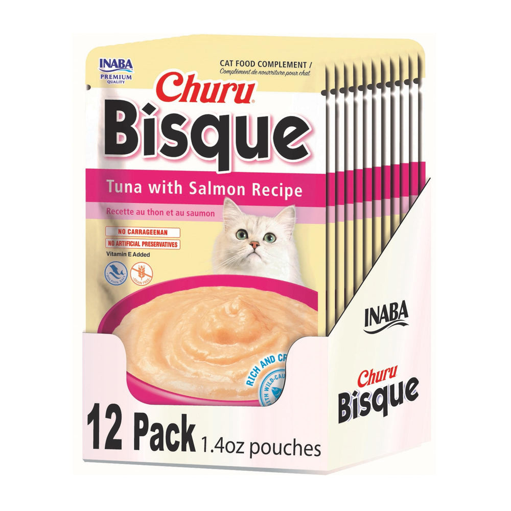 INABA Churu Bisque: bolsa abierta, textura cremosa para servir como complemento.