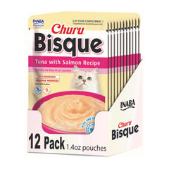 INABA Churu Bisque: bolsa abierta, textura cremosa para servir como complemento.