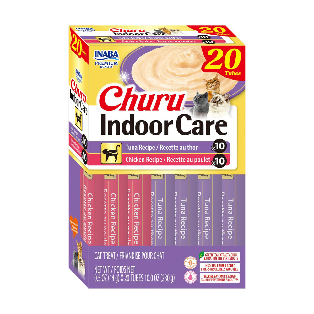 INABA Churu Indoor Care: control de bolas de pelo, puré cremoso de atún para gatos