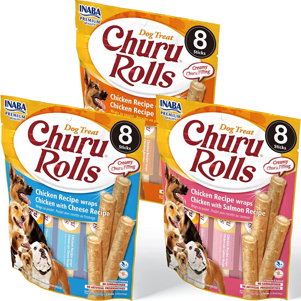 INABA Churu Rolls en paquete de 24 unidades, snack versátil para entrenamiento.