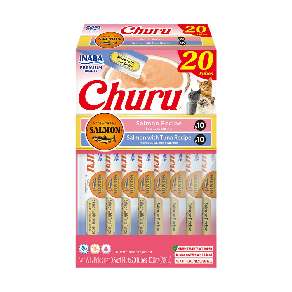 INABA Churu salmón, tubo para servir en mano y reforzar vínculo.