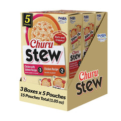INABA Churu Stew: bolsa abierta para servir como cobertura sabrosa y húmeda.
