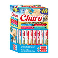 INABA Churu: tubo de atún y mariscos, premio cremoso para hidratar y premiar.