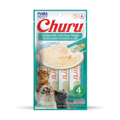 INABA Churu, tubo cremoso pollo con crab, ideal para alimentar a mano y estimular juego.